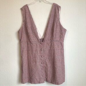 Shein Curve Dress Brown Orange Plaid Sleeveless Button Front Plus Size Retro